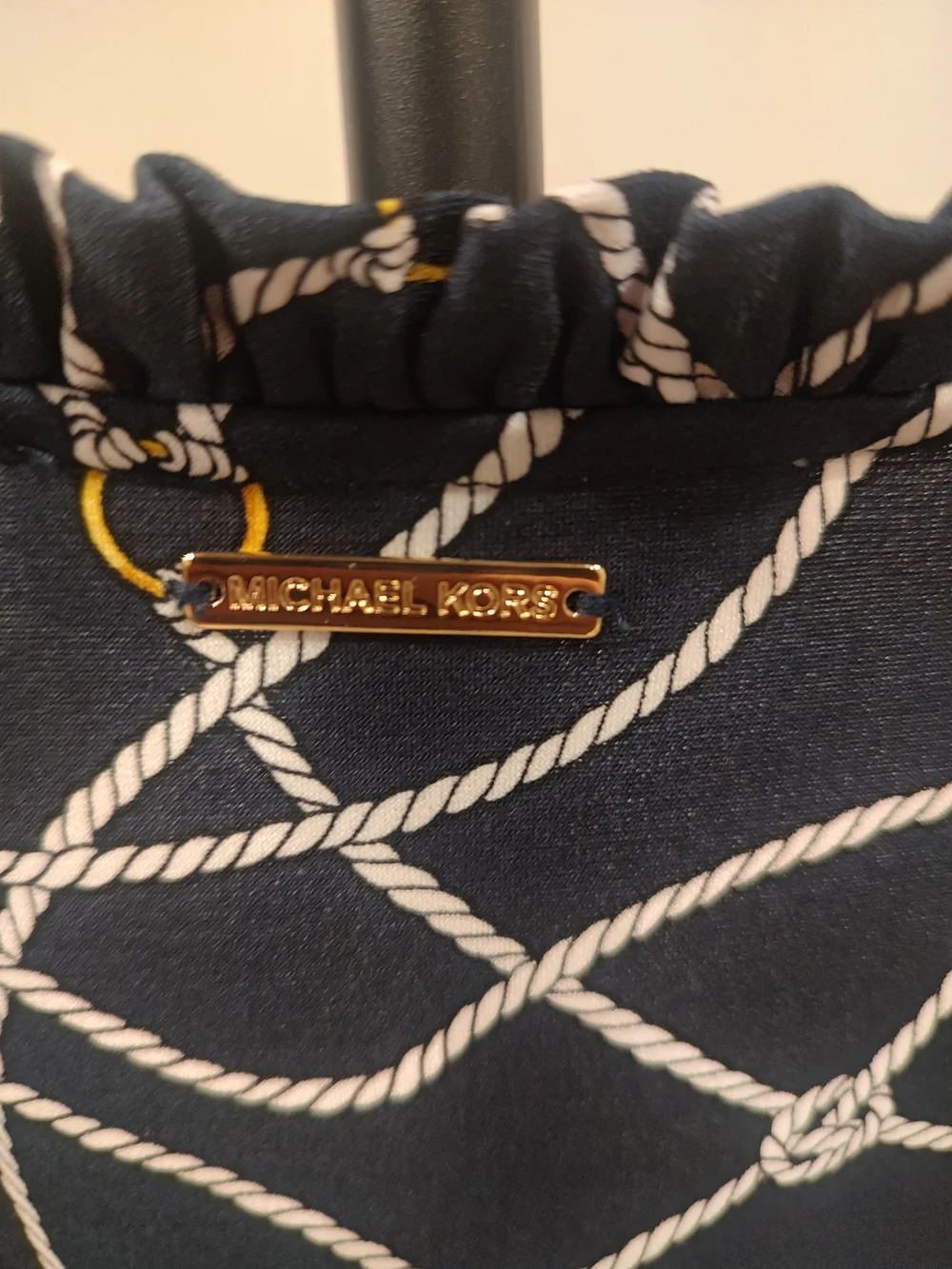 Michael Kors Navy Rope-Print Sleeveless Shift Dress with Gold Accents